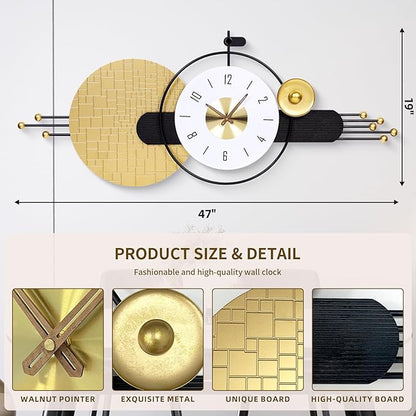 47x19 Inches Large Modern Silent Wall Clock Battery Operated, Non-Ticking Quartz Decorative Analog Clocks for Living Room, Bedroom, Hallway - Minimalist Home & Office Decor, Easy to Read
