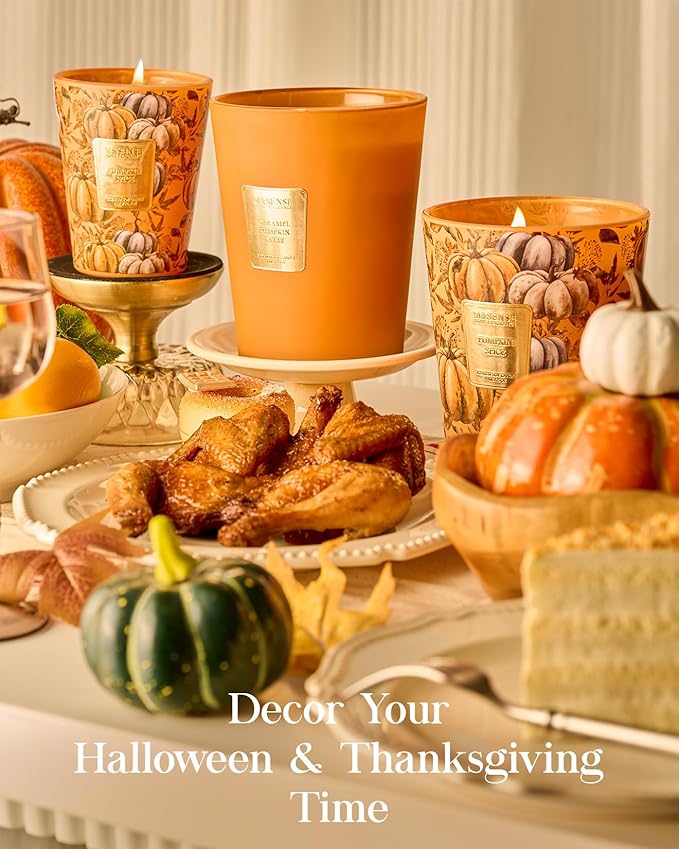 M&SENSE Pumpkin Spice Scented Candle, 3 Wick 35oz 150H Long Lasting Soy Candles, Fall Scent Unique Halloween Thanksgiving Gifts Home Decor