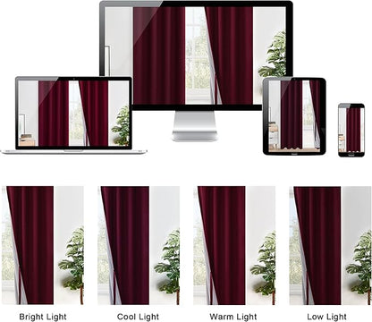 XWZO 100% Blackout Curtains Panels with Tiebacks- Heat and Full Light Blocking Window Drapes for Bedroom/Nursery, 95 Inches Long Thermal Insulated Draperies,Grommet, Burgundy, W52 x L95, Set of 2