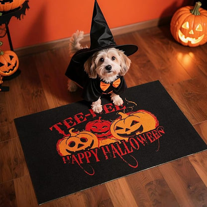 Halloween Door Mat, Halloween Pumpkin Doormat Outdoor Front Door Entrance Absorbent Entry Mat with Non Slip Backing, 17''x30'', Pumpkins Black