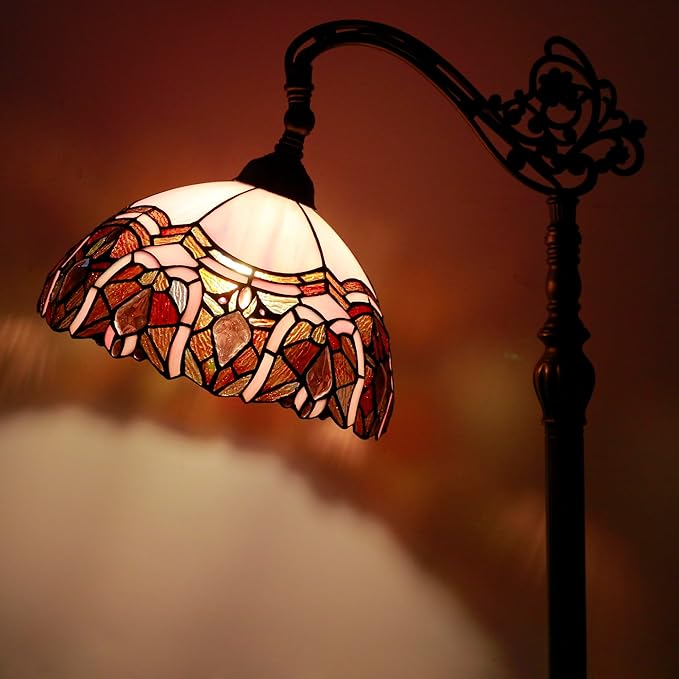 Tiffany Floor Lamp Stained Glass Lamp 18.88X12X67 Inch Angle Adjustable Arched Gooseneck Antique Reading Light (Pink Jewelry)