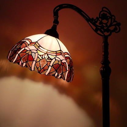 Tiffany Floor Lamp Stained Glass Lamp 18.88X12X67 Inch Angle Adjustable Arched Gooseneck Antique Reading Light (Pink Jewelry)