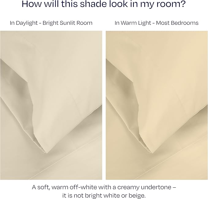 California Design Den Queen Bed Sheets Set - Luxury 1000 Thread Count Sateen, Thick and Natural 100% Cotton Bed Sheet Set, Deep Pockets, Soft, Breathable & Durable Bedding - Ivory (Creamy Beige Tone)