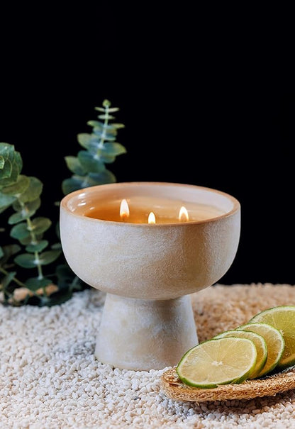 Blueme Focus Candle | Eucalyptus & Lime | 3 Wick - Refillable Wellness Candle with Essential Oils, Hand Finished & Poured Soy Wax Blend Ceramic Vessel, Natural Cotton Wicks | Medium 12 oz