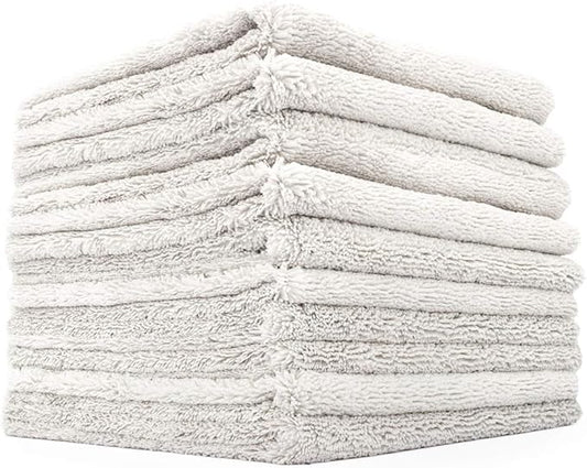 The Rag Company - Creature Edgeless Auto Detailing Towels; Professional 70/30 Blend, Dual-Pile Plush Microfiber, Buffing & Polishing, 420gsm - 16in x 16in - Ice Grey - 10-Pack