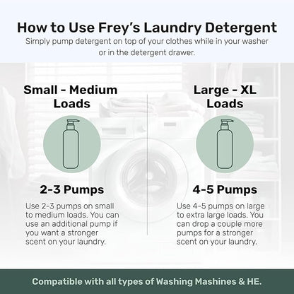FREY Concentrated Liquid Laundry Detergent | Formulated for Sensitive Skin & HE Washers | Removes Stains Effectively | 50 Loads per Bottle (2-pack Cedar Grove)