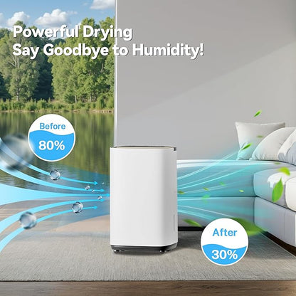 5000 Sq.Ft Dehumidifier, 50PT/24H Dehumidifiers with Drain Hose for Basement, Large Compressor Dehumidifier for Basement/Laundry/Bedroom/Office, Dehu/Dry/Air Mode, Humidity Display/Timer/Child Lock