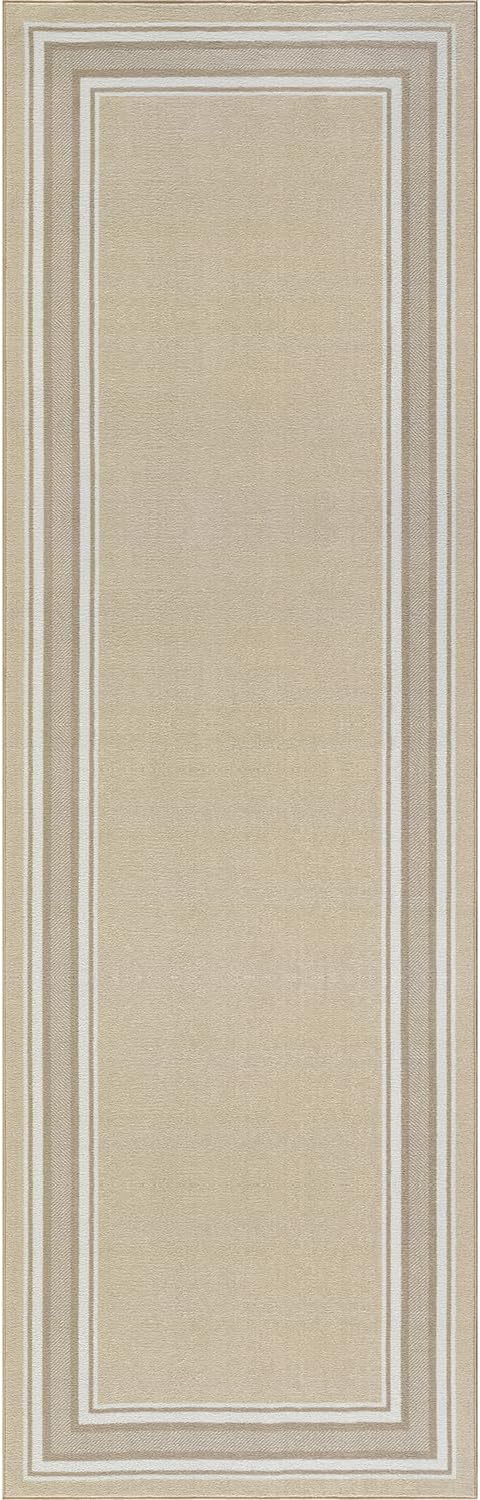 Beverly Rug Non Slip Area Rugs 2x5 Modern Bordered Non Skid Rubber Backing Soft Runner Rug for Living Dining Room Easy to Clean Non Shedding Kitchen Bedroom Indoor Carpet 2 x 5 Beige