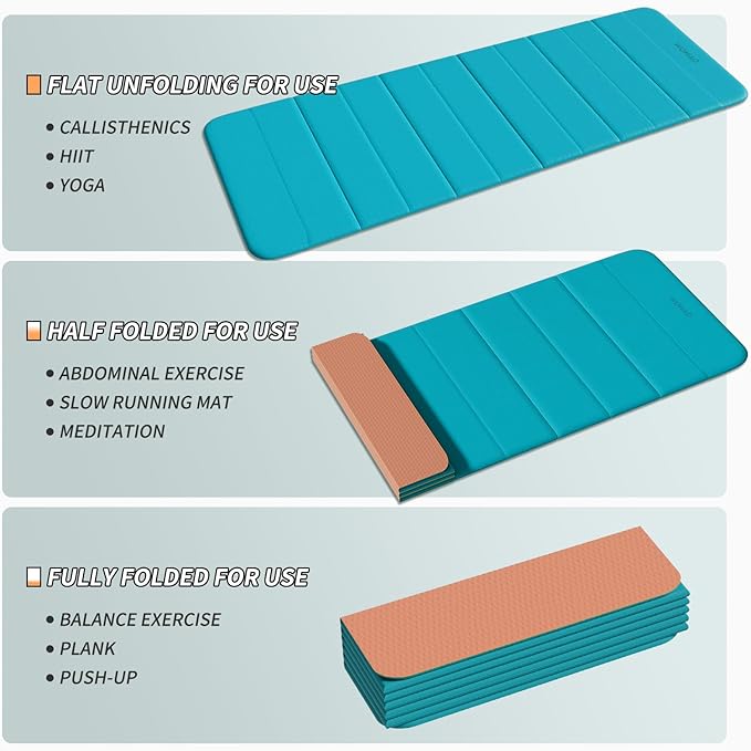 12-Fold POE Yoga Mat 75x26x0.4 Inches – Non-Slip, Compact & Workout-Friendly for Yoga, Pilates, Strength Training & Meditation