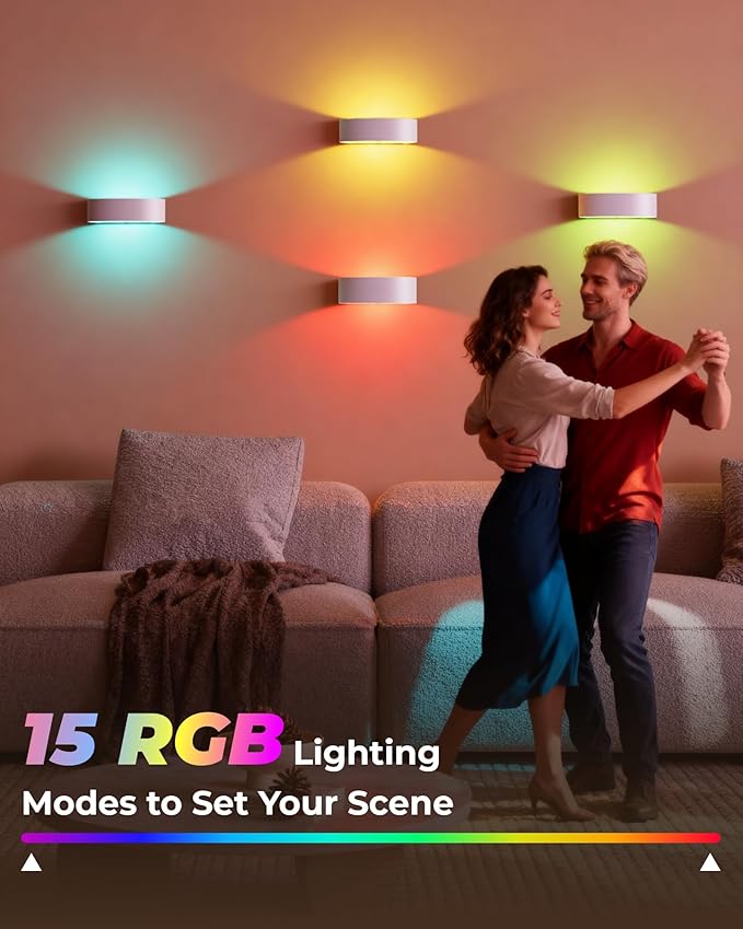 Motion Sensor Wall Light, 5000mAh Rechargeable Battery Operated Motion Sensor Light Indoor with Remote, RGB and 3 Colors Dimmable, Wireless Wall Sconces for Hallway, Living Room, Stair, bedroom