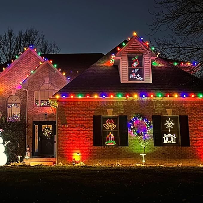 16" Christmas Window Silhouette Lights Decorations - 6 Pack Colour Lighted Reindeer ＆ Bell ＆ Nativity ＆ Candle ＆ Christmas Stocking ＆ Bethlehem Star for Holiday Wall Door Window Decorate