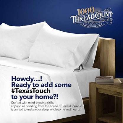 TEXAS LINEN CO. Luxury Egyptian Cotton Queen Size Sheet Set - 1000 Thread Count 4 Piece Queen Sheets, Soft, Cooling Extra Long Staple Sateen Weave Bed Sheets - Fits Upto 18” Deep Pocket - Navy Blue