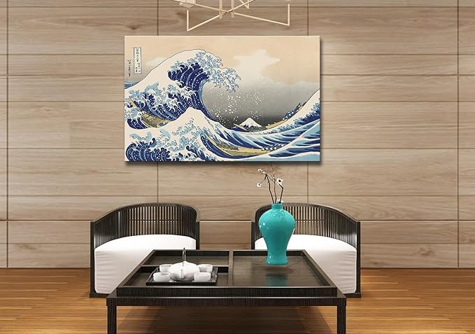 OKEXCKK The Great Wave off Kanagawa by Katsushika Hoki Wall Art Decor, Classic Painting Abstract Seascape Canvas Print Pictures, Modern Japanese Artwork for Bedroom Living Room Decoration - 32"x48"