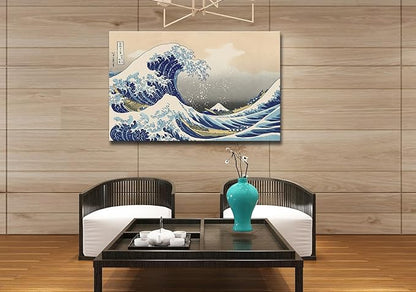 OKEXCKK The Great Wave off Kanagawa by Katsushika Hoki Wall Art Decor, Classic Painting Abstract Seascape Canvas Print Pictures, Modern Japanese Artwork for Bedroom Living Room Decoration - 32"x48"