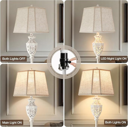Luvkczc Rustic Floor Lamp - Resin Carved Base with Hollow Night Light, Farmhouse Cottage Decor, Vintage Standing Lamp for Living Room, Bedroom (Includes Bulb)