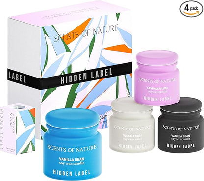 Hidden Label Scented Candles Gifts for Women, Small Soy Candles 4pack Candle Gift Set for Mom Sister Girlfriend, Ideal Gifts for Birthday Valentines Day Mothers Day Christmas(Set 1)