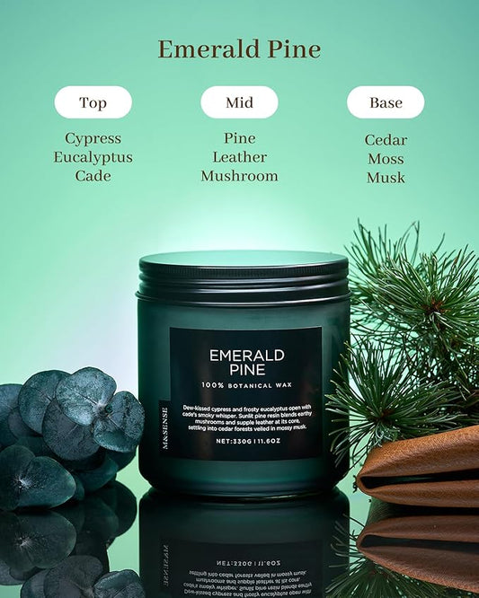 M&SENSE Pine Scented Candles Natural Soy Wax Clean Non Toxic 11.6oz 70 Hours Large Long Lasting Christmas Winter Scented 2 Wicks Candle Gift for Holiday & Family Friends Teachers
