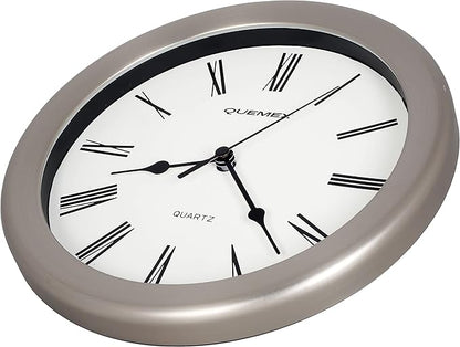 JUSTIME 8.5 inch Brushed Metal Water Resistant Wall Clock, Special for Small Space, Office, Boats, RV (WM86-BN-R Brushed Nickel)