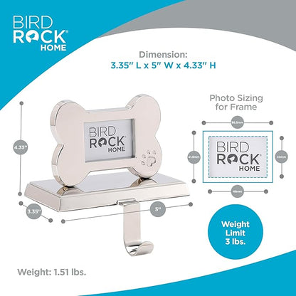 BIRDROCK HOME Christmas Stocking Holders for Mantle - Weighted Metal Hanger for Stockings & Holiday Decor - Sturdy Metal Hook for Fireplace, Staircase & Shelf - Non-Scratch Base - Dog Bone Photo