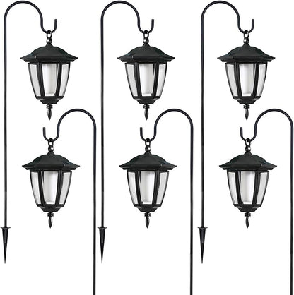 Dynaming 6 Pack Solar Flame Hanging Lights Outdoor, Solar Flickering Flame LED Garden Lanterns with 6 x 38 Inch Shepherd Hooks, Landscape Lighting Waterproof for Lawn Patio Yard Pathway Driveway