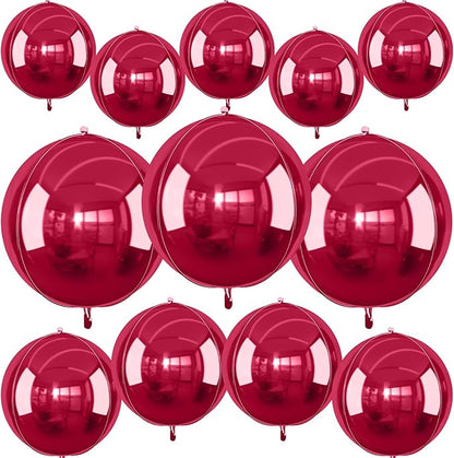 12Pcs Burgundy Red Round Foil Balloons, 22" 15" 10" 4D Helium Maroon Ball Balloon, Metallic Deep Red Foil Balloon for Birthday Graduation Wedding Baby Shower Valentine's Day Prom Party Decorations