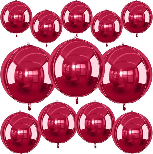 12Pcs Burgundy Red Round Foil Balloons, 22" 15" 10" 4D Helium Maroon Ball Balloon, Metallic Deep Red Foil Balloon for Birthday Graduation Wedding Baby Shower Valentine's Day Prom Party Decorations
