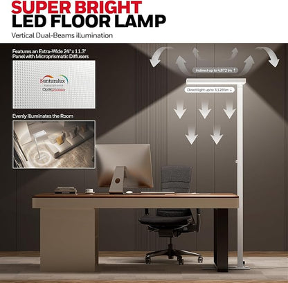Honeywell 8000LM LED Floor Lamp, 77" Eye-Care Reading Floor Lamps for Living Room, 80W Modern Natural Daylight 4000K Dimmable Bright Stand up Lamps for Living Room for Kids Study Home Office White