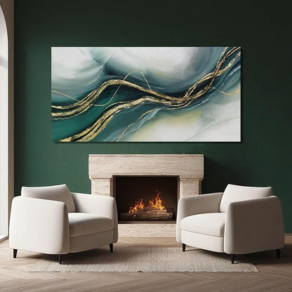 ZENPEE Gold Home Decor, Canvas Wall Art, Green Large Abstract Art for Living Room, Office, Bedroom & Dining Room, 24" x 48"