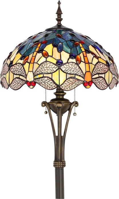 Tiffany Floor Lamp Blue Yellow Stained Glass Dragonfly Standing Reading Light 16X16X70 Inches Antique Pole Corner Lamp Decor Bedroom Office Living Room