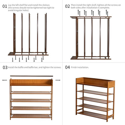 Bamboo Shoe Rack Organizer, 5 Tier Shoe Shelf Storage Organizer, for Entryway, Hallway, and Closet (Brown-39)