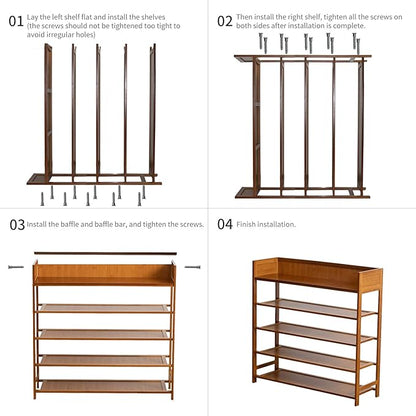 Bamboo Shoe Rack Organizer, 5 Tier Shoe Shelf Storage Organizer, for Entryway, Hallway, and Closet (Brown-31.5)