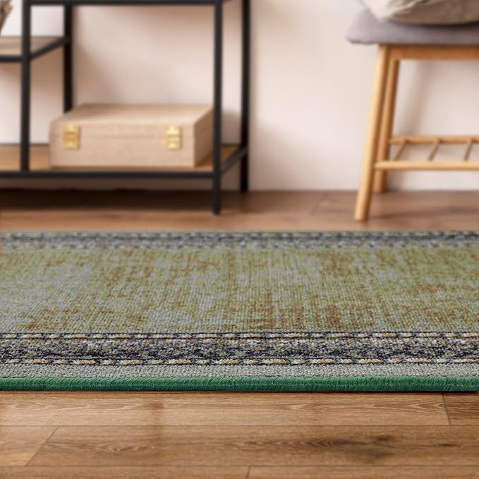 Antep Rugs Alfombras Bordered Modern 2x7 Non-Slip (Non-Skid) Low Pile Rubber Backing Indoor Area Runner Rug (Green, 2' x 7')