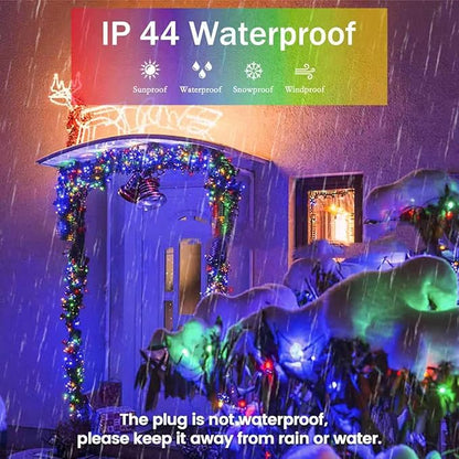 33 FT 100 LED Christmas Decoration Indoor Outdoor, Connetable Green Wire Waterproof Mini Lights with Memory Function & Timer & 8 Modes for Xmas Tree Birthday Wedding Garden Party Decor (Multicolor)