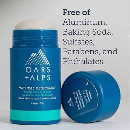 Oars + Alps Deodorant for Men & Women, Aluminum Free Deodorant for Men, Dermatologist Tested, Clean Ingredients, Non Toxic, Vegan, Long Lasting, Deep Sea Glacier, 2pk, 2.6oz