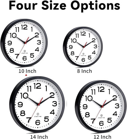 Atomic Wall Clock 10 Inch, Modern Clock Battery Operated Classic Analog Decorative for Kitchen, Living Room, Office, Bedroom, Bathroom (Black)