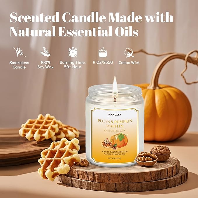 Winter Scented Candles,Pecan & Pumpkin Waffles Scents, 9 oz Scented Candles for Home Soy Candle Wax, Lasting Aromatherapy Candles Gifts for Women Men, Perfect for Creating a Holiday Ambiance