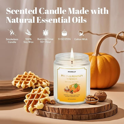 Winter Scented Candles,Pecan & Pumpkin Waffles Scents, 9 oz Scented Candles for Home Soy Candle Wax, Lasting Aromatherapy Candles Gifts for Women Men, Perfect for Creating a Holiday Ambiance