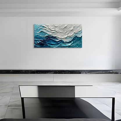 Art 24x48 inch Hand-Painted Blue Ocean Landscape Oil Painting Large Abstract Canvas Art Home Wall Decoration