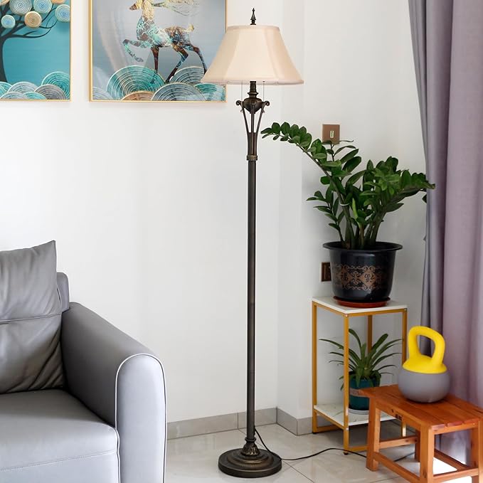 Farmhouse Floor Lamp Antique Metal Base Traditional Rustic Mid-Century Living Room Light 70 Inch Height Decor Office Bedroom