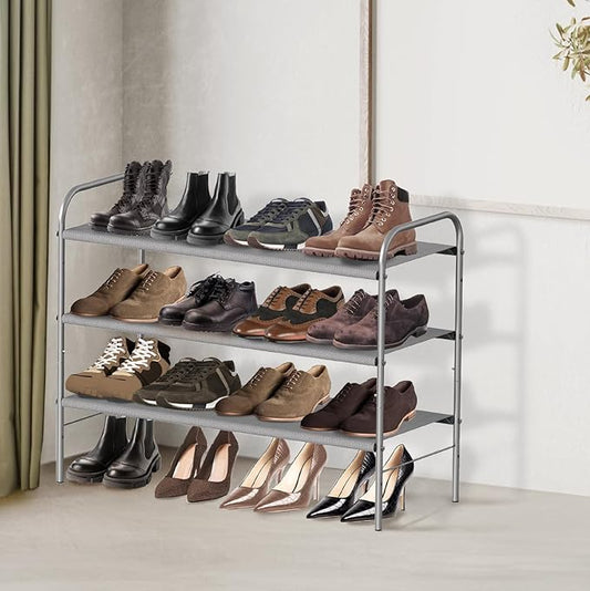 Simple Houseware 3-Tier Shoe Rack Storage Organizer, Grey – Space-Saving Shoe Shelf, Holds 9–16 Pairs, Sturdy Metal Frame, Easy Assembly – Closet, Entryway, Bedroom Shoe Storage Solution
