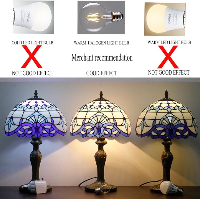 WERFACTORY Tiffany Floor Lamp Navy Blue White Stained Glass Arched Lamp 12X18X64 Inches Gooseneck Adjustable Corner Standing Reading Light Decor Bedroom Living Room S003B Series