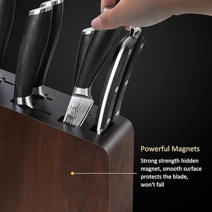 8 Pieces Knife Set with Magnetic Block, Ultra Sharp Powder Steel Knife Block Set, Professional Chef Knife Sets with Ergonomic Handle & Knife Sharpener