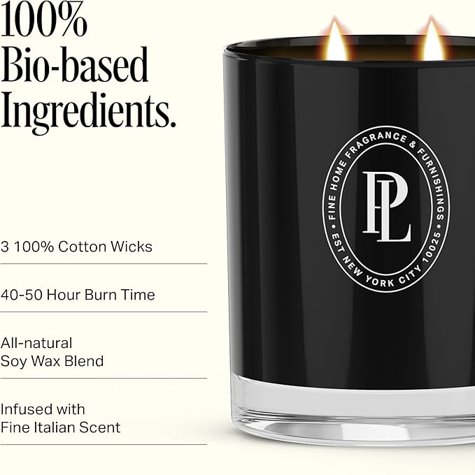 Preston Lane Luxury 3-Wick Scented Candle, Highrise, 24 oz Hand-Poured in USA | Long Burn Time (40–50 Hrs), Vegan Soy Wax Blend, Decorative Ceramic Vessel, Fine Italian Fragrance