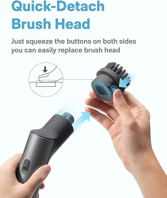 HOTO Cordless Electric Spin Scrubber, IPX7 Full Body Waterproof Bathroom Cleaning Brush, Max 22 in-lb, Shower Scrubber Brush with Long Handle, 6 Brush Heads, Power Scrubber for Bathroom, Floor, Tile