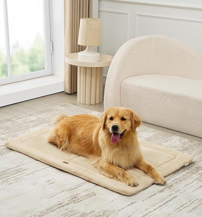 Made4Pets Dog Crate Pad Bed for Large Dogs, Washable & Reversible, Anti-Slip Kennel Mat for Cozy Sleeping, Soft Fluffy Dog Bed for Indoor & Outdoor Use, 44"x32", Beige
