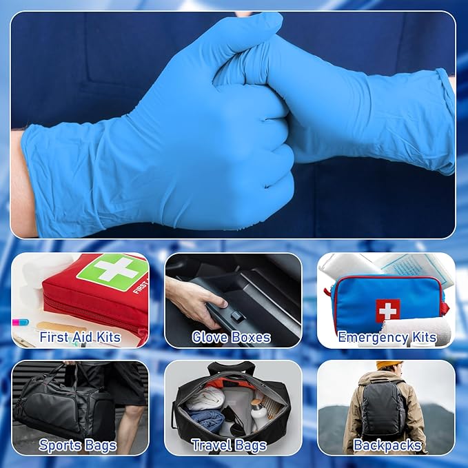 30 Pairs Disposable Emergency Glove Individually Packaged Travel Gloves Travel Trauma Essential Nitrile Glove (Blue)