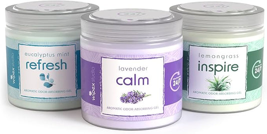 Wipex Odor Eliminator Gel Jar Variety Pack, 3pk - Odor Eliminator for Home, Odor Absorber with Inspire Lemongrass, Refresh Eucalyptus and Mint, Calm Lavender Scents, 3pk