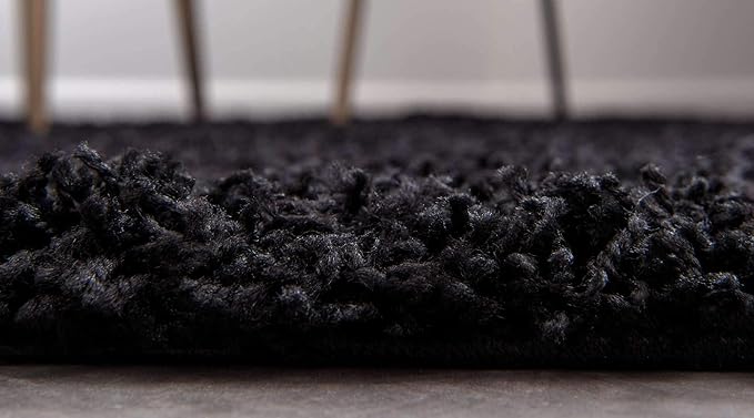 Unique Loom Solid Shag Collection Area Rug (7' 10" Round, Jet Black)