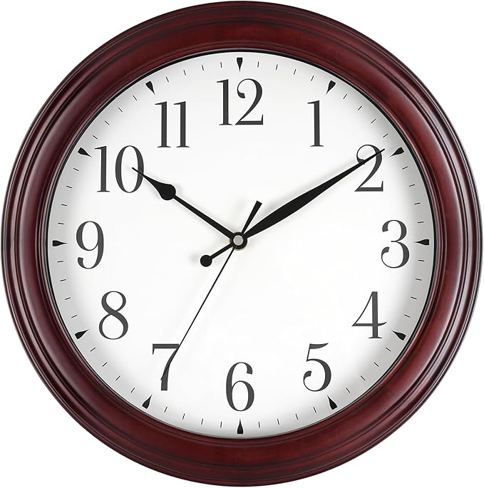 Wall Clock Wood 14 Inch Round Wooden Wall Clocks Battery Operated Non Ticking Analog Rustic Farmhouse Clock for Christmas Kitchen Living Room Bedroom