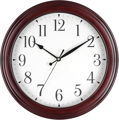 Wall Clock Wood 14 Inch Round Wooden Wall Clocks Battery Operated Non Ticking Analog Rustic Farmhouse Clock for Christmas Kitchen Living Room Bedroom